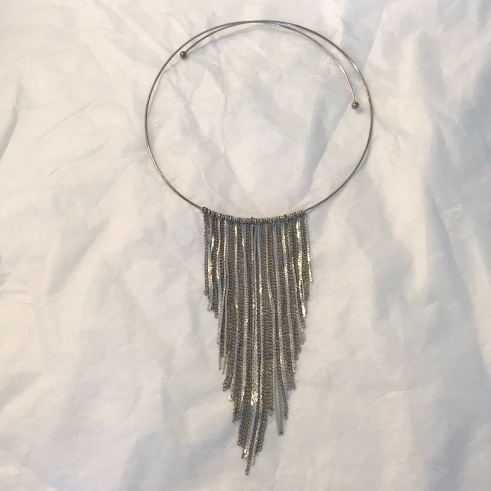 Sterling silver choker necklace with chain fringe